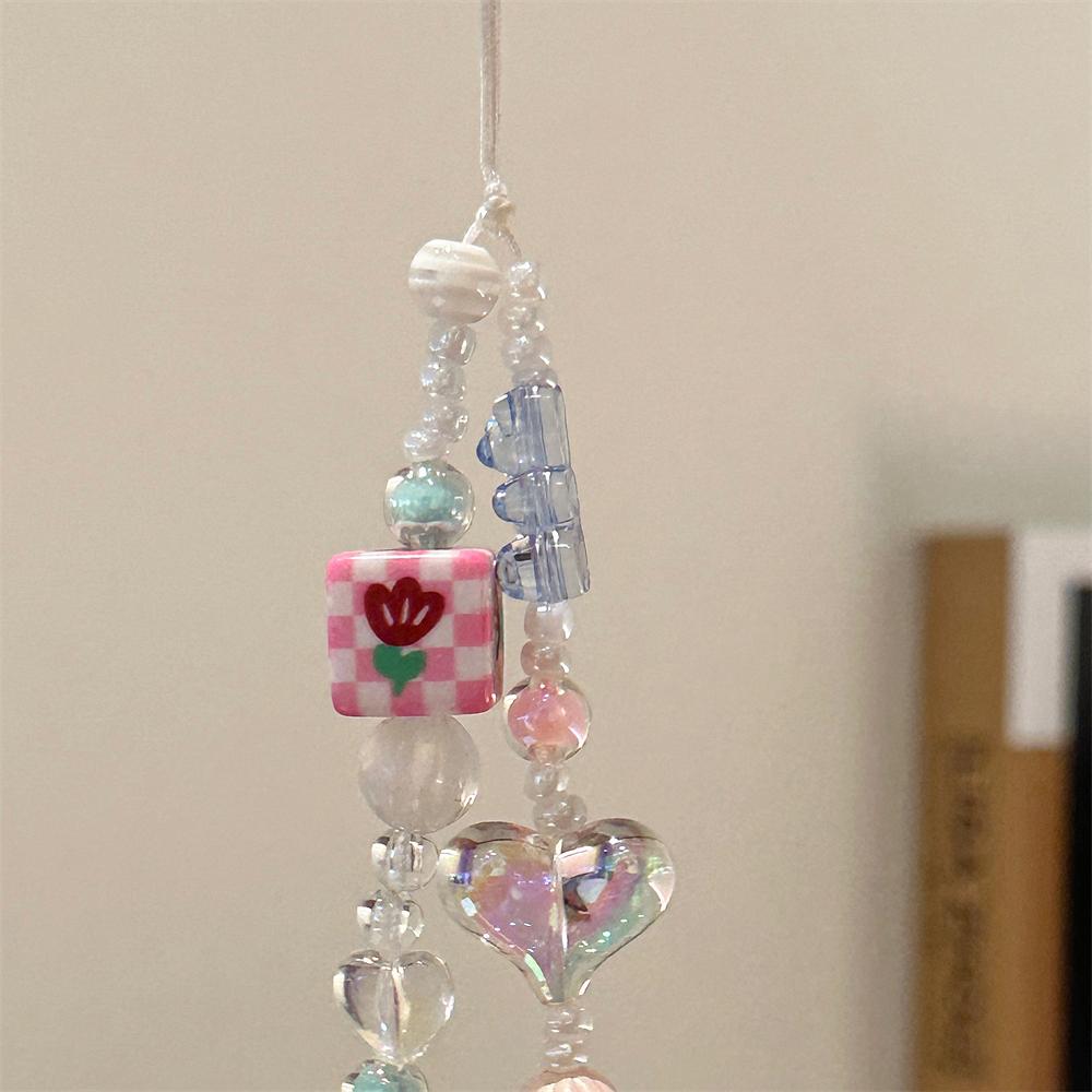 INS Pink Blue Bear Flower Beads Phone Chain Trendy Pendant For iPhone Samsung Accessories Cute Phone Hanging Rope For Girl Strap