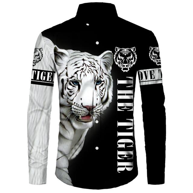 

Мужские рубашки с 3D принтом «Животное Тигр» и длинными рукавами, отложной воротник, рубашка на пуговицах, повседневная уличная одежда в стиле хип-хоп, кардиган, блузки XXXXXL