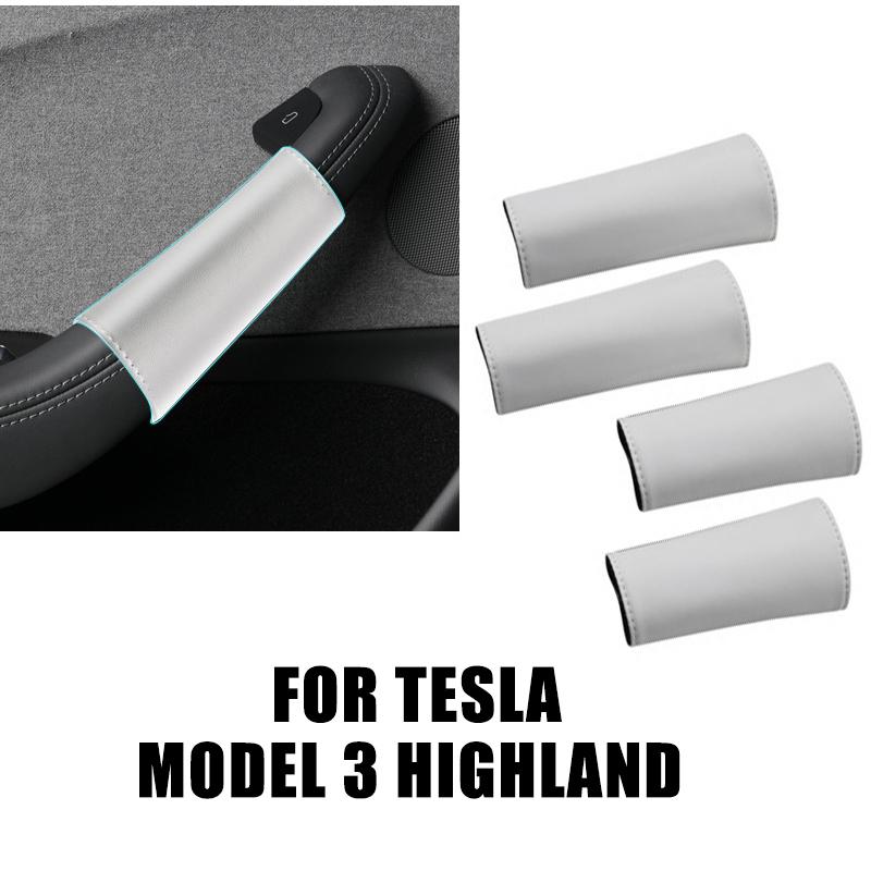 Xiaomi For Tesla Model Y Juniper Model 3 Highland 21-26 Leather Handlebar Grip CoverCar Interior Door Handle Gloves Protection Cover
