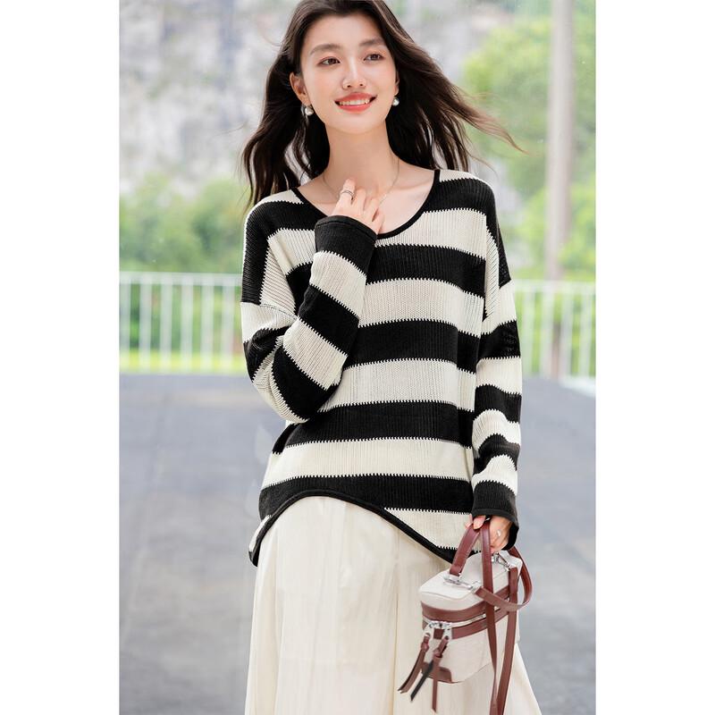 

Mocana Women s Irregular Stripe Loose Knit Blouse ONE SIZE