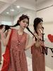 Women's Sweet & Spicy Red Plaid Sleeveless Tank Dress - Spring 2025 Collection, Loose Fit, Single-Breasted, Long Lazy Style
