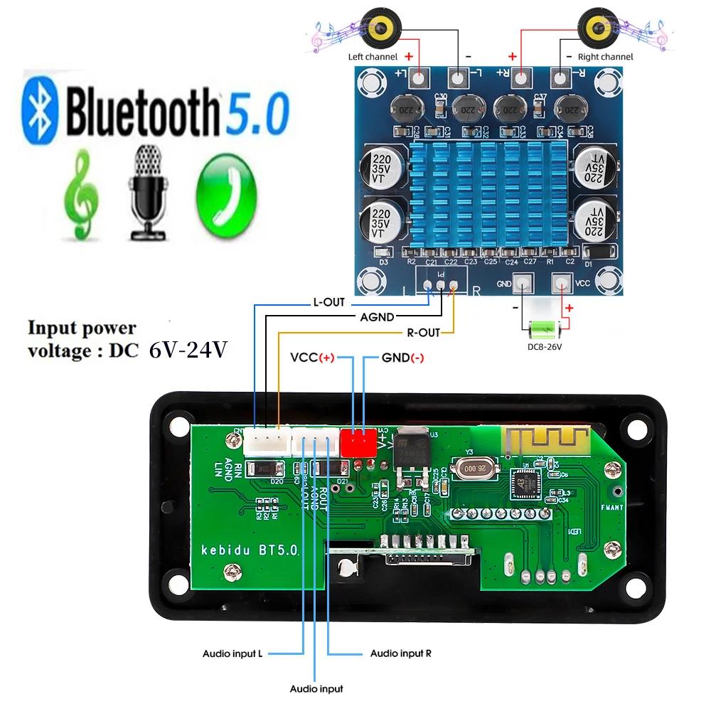 Wireless Bluetooth 5.0 9V-24V MP3 WMA Decoder Board Car Audio USB TF FM Radio Module Color Screen MP3 Player with Remote Control