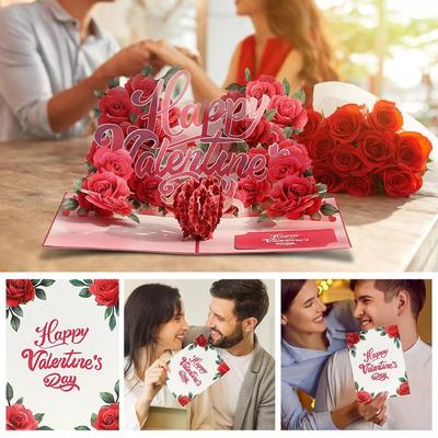 High Quality Romantic Theme 3D Rose Card Pop-Up Mechanism Flower Design Anniversary Card 3D Gift Cards Valentines Day