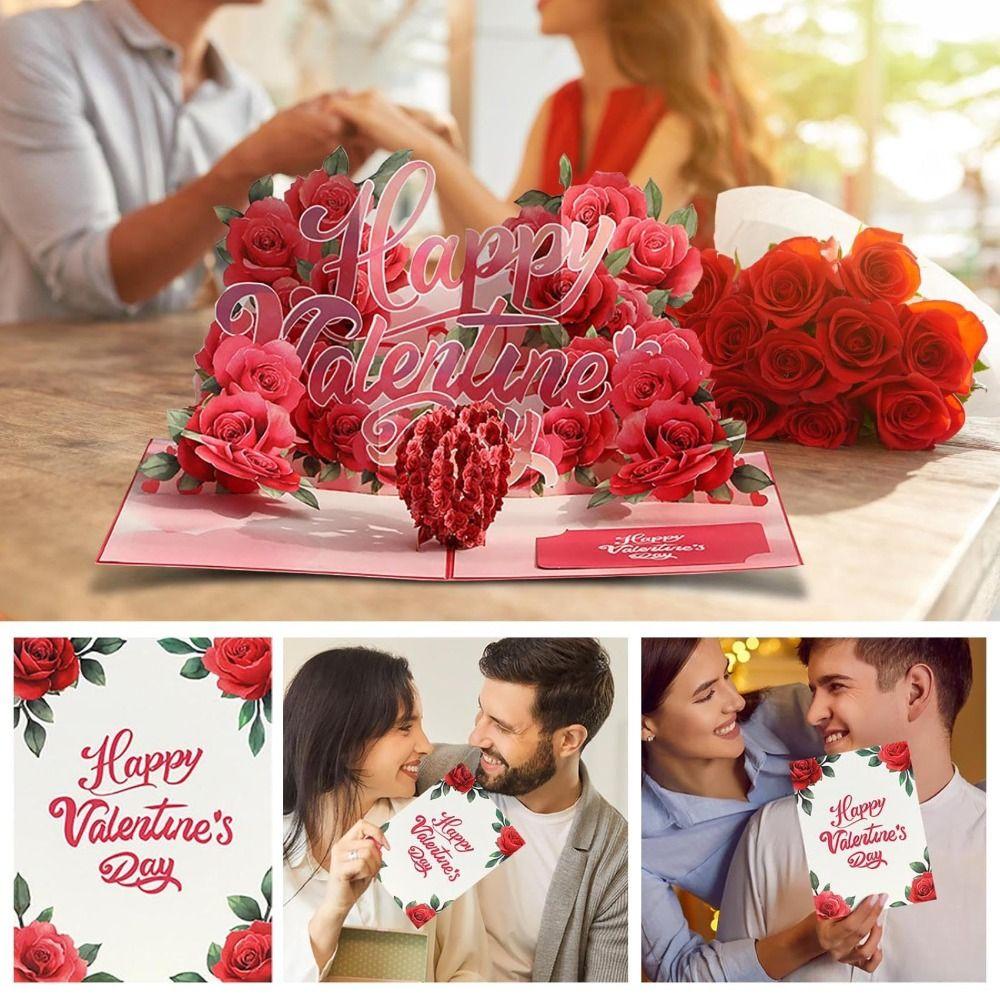High Quality Romantic Theme 3D Rose Card Pop-Up Mechanism 3D Rose Couple Card Flower Design Gift Cards Wedding Celebration