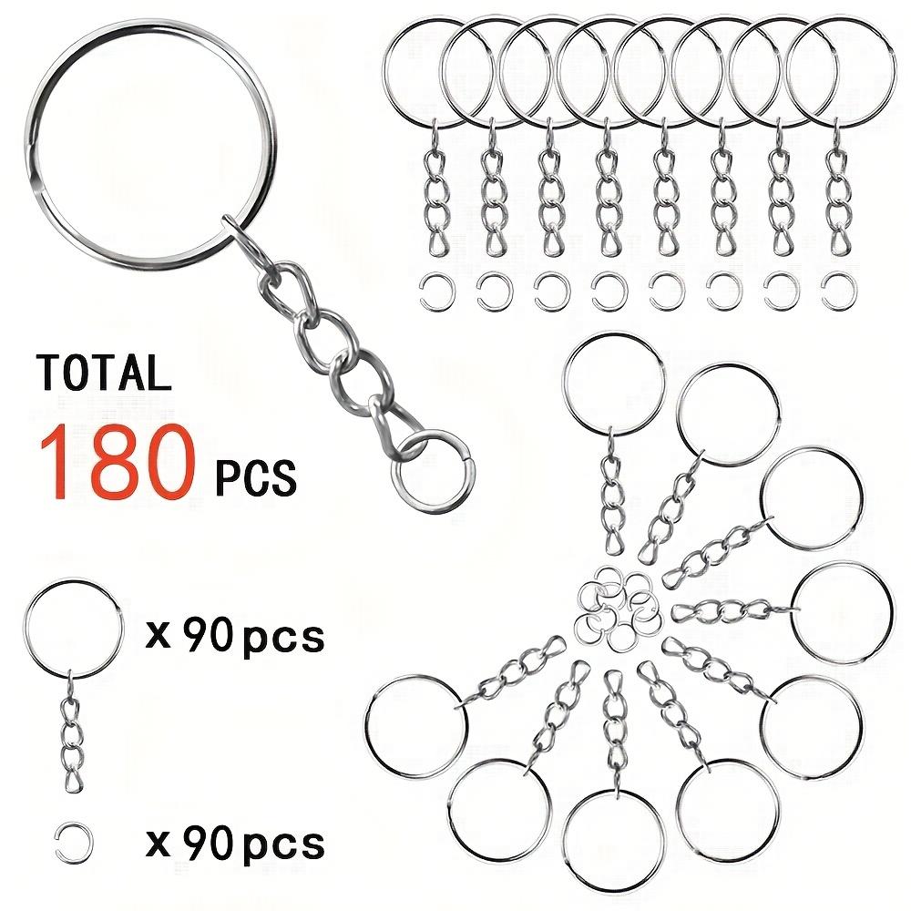 40/80/100/140/180 Pcs 25mm Electroplated Split Key Rings, 4-Section Chains and Open Jump Rings for DIY Jewelry Making