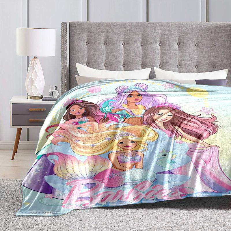1pc Barbie Mermaid Fantasy Cartoon Blanket,Portable Throw for Travel & Camping, All Season Cozy Blanket,Ideal Gift