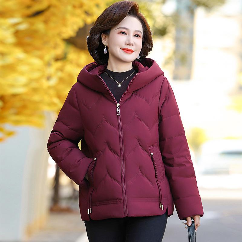 New Plus-size Hooded Down Jacket Female Short Winter Loose White Duck Down Jacket for Middle-aged and Elderly Grandma.