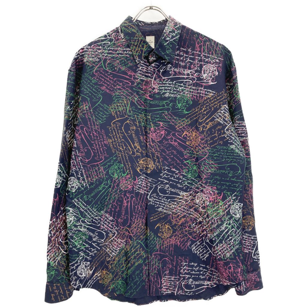 berluti Multicolor Calligraphy Silk Long Sleeve Shirt tops 39 multicolorUsed