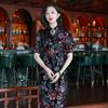 Women's Retro Chinese-Style Autumn Cheongsam with Embroidered Sequin Details