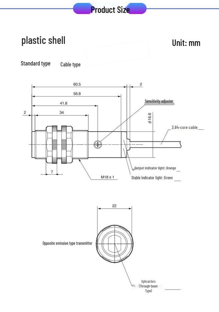 Optex C2TP-2000P M18 Cylindrical Photoelectric Sensor, PNP Output
