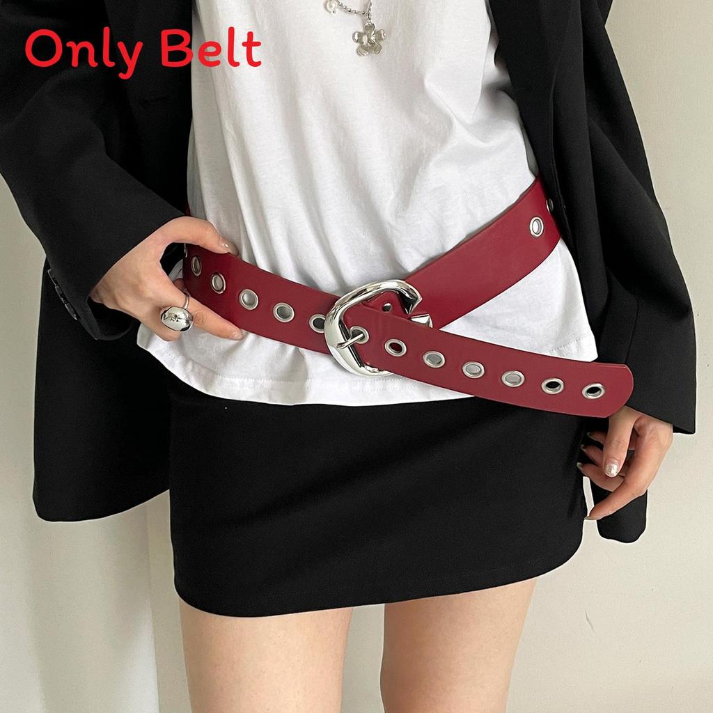 

Contemporary Punk Fashion Belt For Women Wide Pu Material With Punch Holes And Decorative Lettering червоний