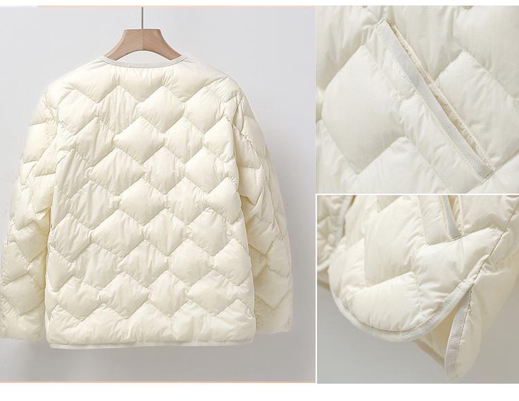 Damska lekka kurtka puchowa z dekoltem w serek 2025: Codzienna, Bez kołnierzyka, Krótka, Odzież wierzchnia Plus Size