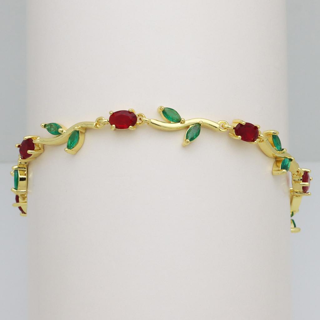 Plant Wind Flowers Blossom Zircon Copper Gold Plated Bracelet Bracelet