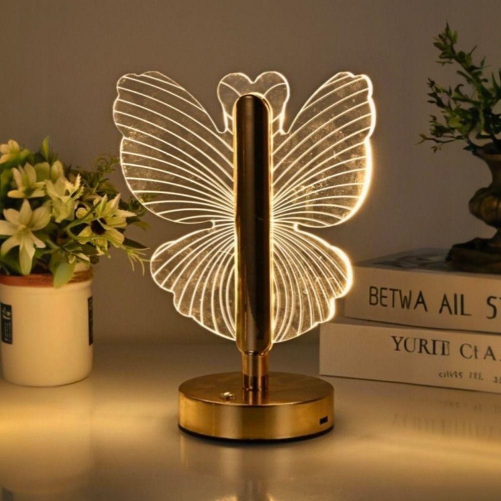 3-Color Lighting Butterfly Desk Lamp Adjustable Dimmable LED Table Lamp Soft Lights Atmosphere Light Decorative Luminaire
