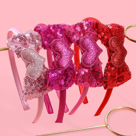 Girl Headband Sparkling Sequins Hearts Bow Decor Lightweight Hair Hoop Seamless Arc Design Party Hair Accessory