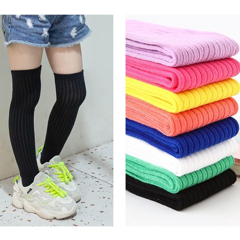 Atmungsaktive Baumwollstrümpfe für Mädchen Kleinkind Bonbonfarbe Überknie-Socken Frotteeschlingen-Socken für Herbst Frühling