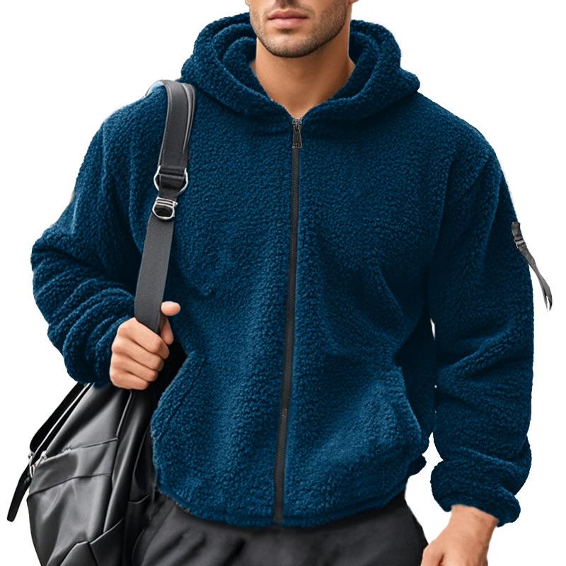 American Men'S Double-Sided Arctic Fleece Loose Hooded Zipper High Street Trend Sweater Jacket Men'S