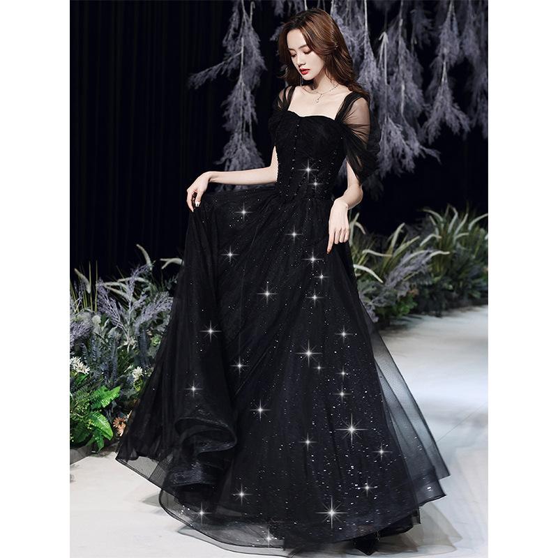 Black Banquet Evening Dress 1011 New Summer Temperament Niche Light Luxury Catwalk Dress Annual Meeting Hosting Dress