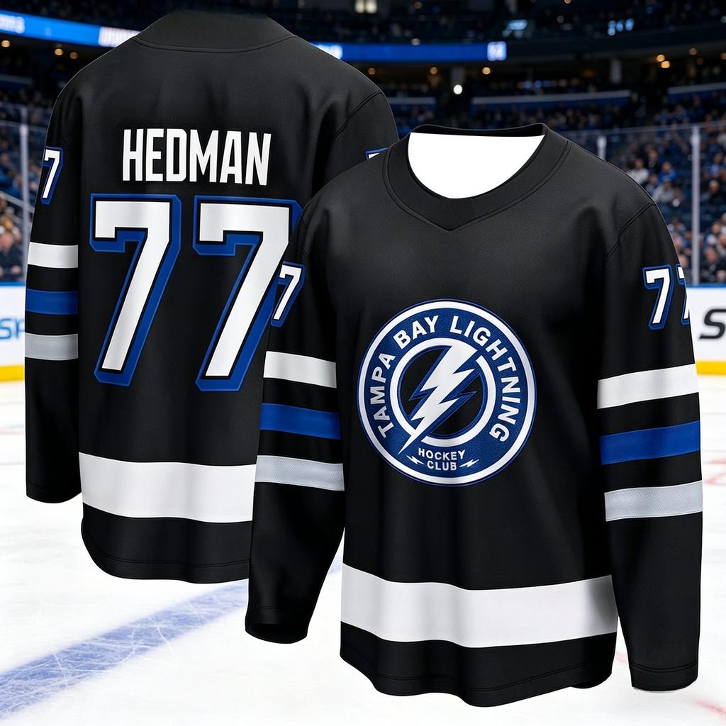 Tuta da Allenamento Nuova per Hockey su Ghiaccio da Uomo 2026 - Serie Fulmine Stampa 3D Maglietta Sportiva Nera a Maniche Lunghe Traspirante Bambini