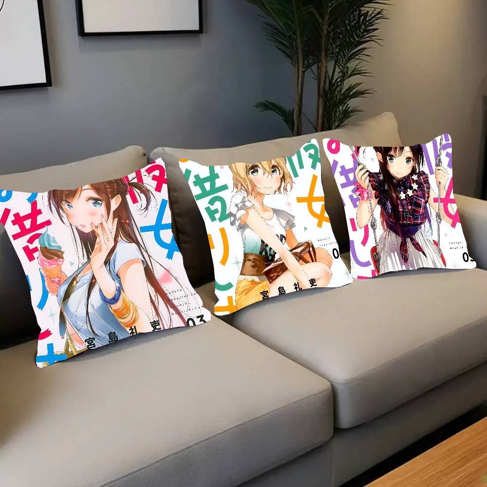 Kanojo Okarishimasu Anime Pillow Case Square Pillow Bedroom Sofa Leisure Comfort Cushion Car Home Decoration
