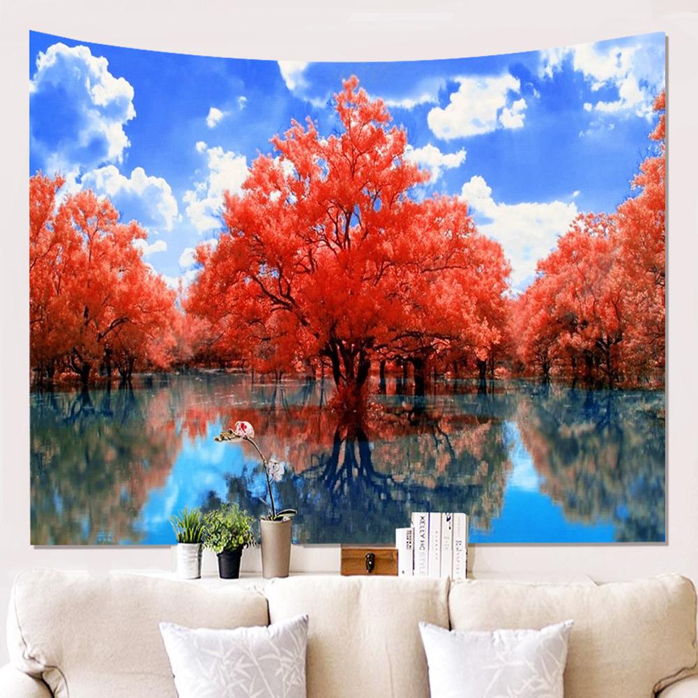 Natural Landscape Series Printed Tapestry Mountain Water Tree Background Painting Wall Decoration Blanket Tablecloths Beach Towels