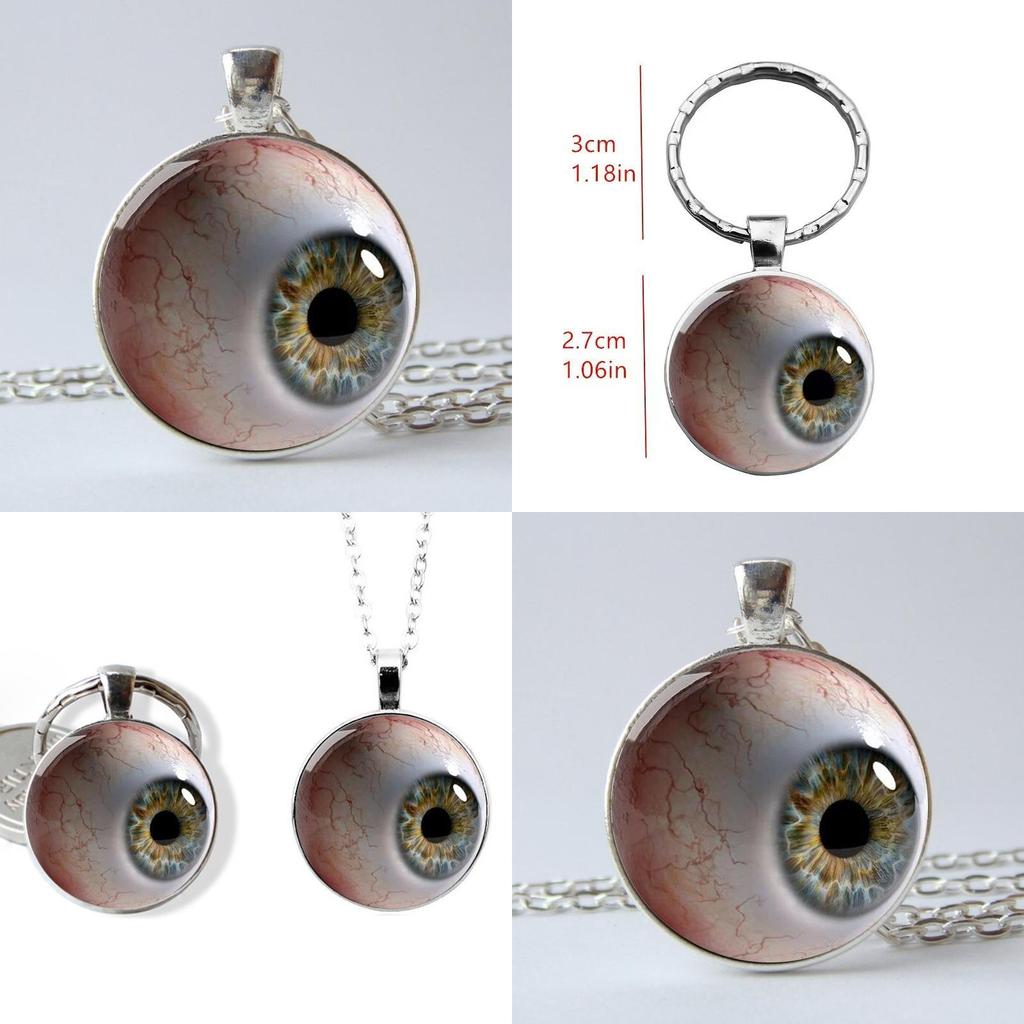 Bloodshot Eye 2d Flat Pattern Glass Pendant Keychain And Necklace For Gift Giving