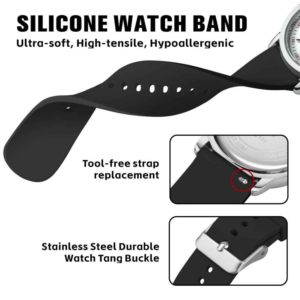 PINDOWS Analog Quartz Watch with Silicone Highly Luminous Dial for Easy Perfect for Younger Generation and Students Women's Band, Visible, Waterproof,