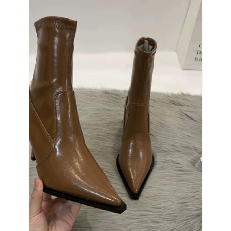 Small boots women show high thin heels autumn high heels niche design sensual pointed short boots thin boots 39 светло-коричневого 3890₽