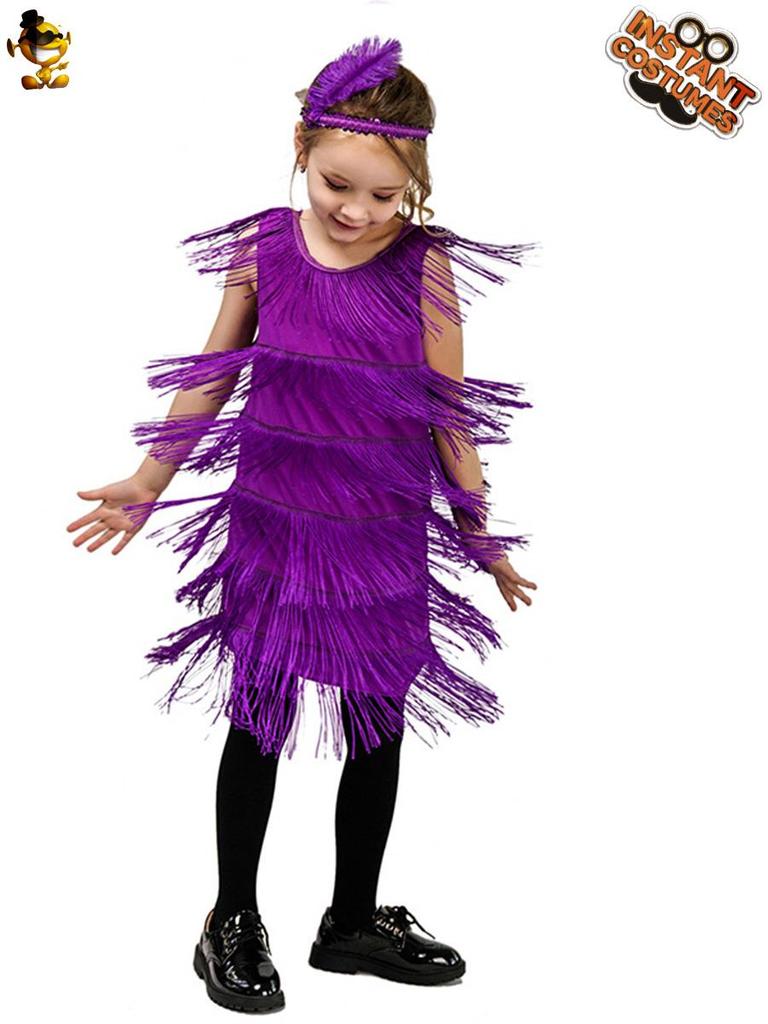 Retro Tassel Skirt Costume for Girls' Latin Dance and Party Performances