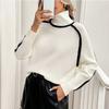 Autumn and Winter Semi-turtleneck Three-dimensional Striped Thin Casual Loose Pullover Knitted Sweater Lazy Wind Sweater