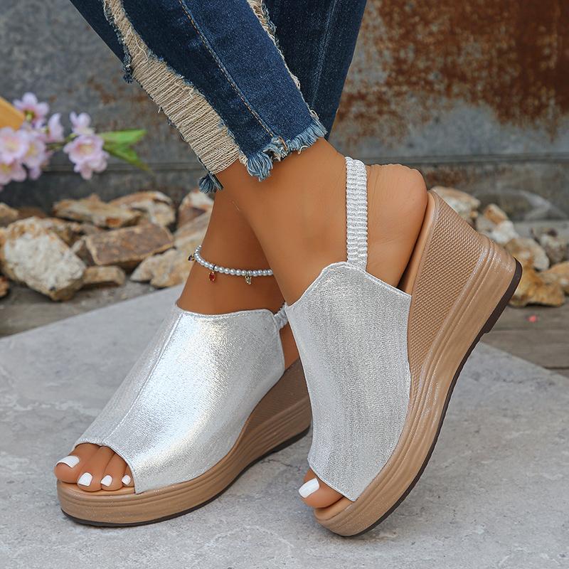 Fashion Gold Platform Wedge Sandals for Women Open Toe Thick Sole Summer Beach Shoes Woman Fashion Elastic Ankle Strap High Heel Sandals