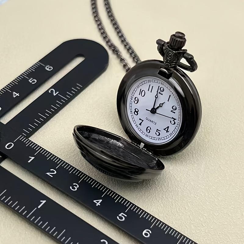 Buy 1 Get 1 Random 2 Pieces Mini Size Black Pocket Watch, with Necklace Pendant World-Time Feature, Gift Clock For Men Kids