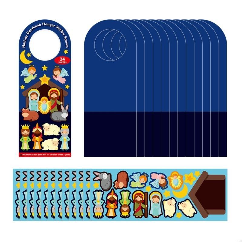 62KD Christmas Stickers Colorful Nativity Scene Decals Removable Window Stickers