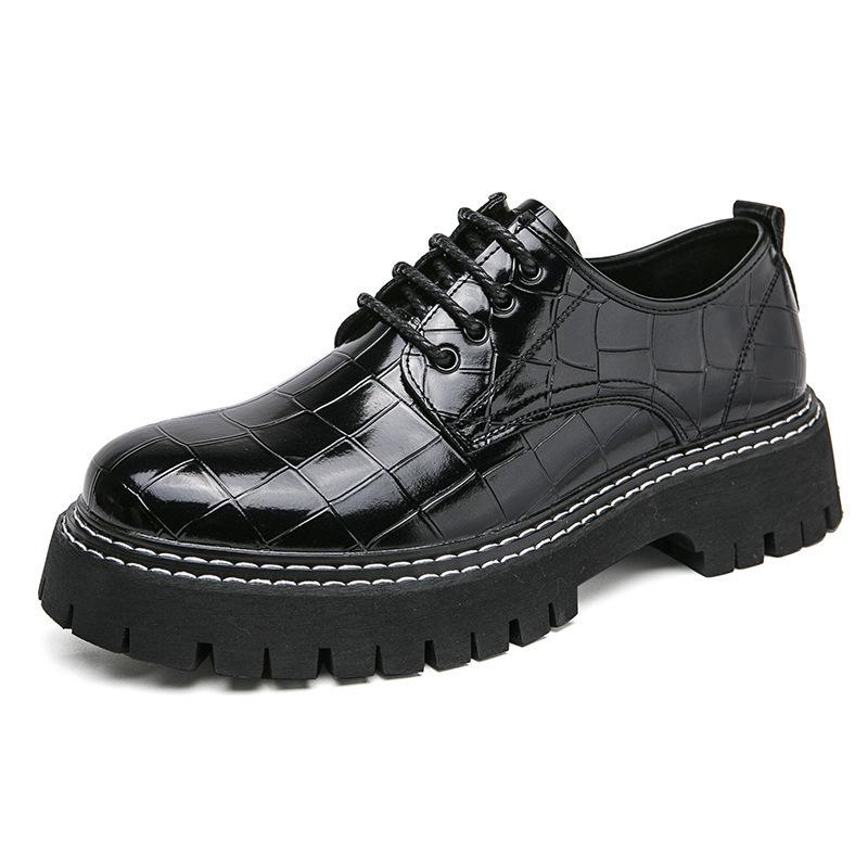 

Spring and Autumn large size men s low-top big-headed leather shoes, new men s thick-soled height-increasing nightclub 38 чёрный
