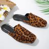 Fashion Leopard Women Mules Shoes Slippers Flats Suede Summer Square Toe Designer Outdoor Slingback Sandals Zapatos Mujer Slides