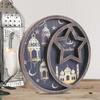 Ramadan Moon Star Serving Tray - Eid Cupcake Candy Plates Mubarak Religious Painting for Family Party Wooden Decorations