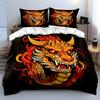 3Pcs Fiery Red Chinese Dragon Head Duvet Cover Set Black Base New Year Lucky Bedding Single Double King Queen Gift