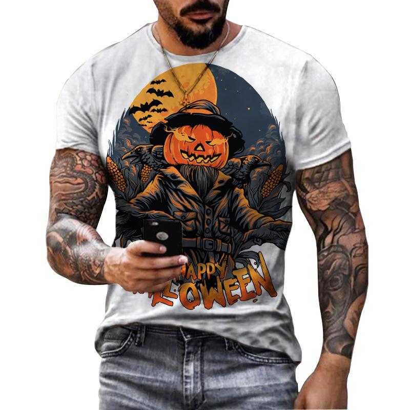 Summer Round Neck 3D Halloween Print Top Fashionable Casual Short Sleeved Men's T-shirts