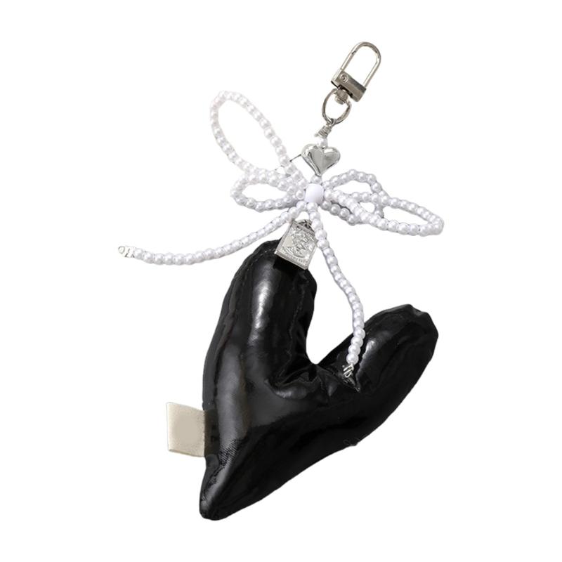 Elegant Beaded Keychain Phone Charm Unique Keyring Padded Heart Bowknot Bag Pendant Accessory for Purse Backpack Handbag