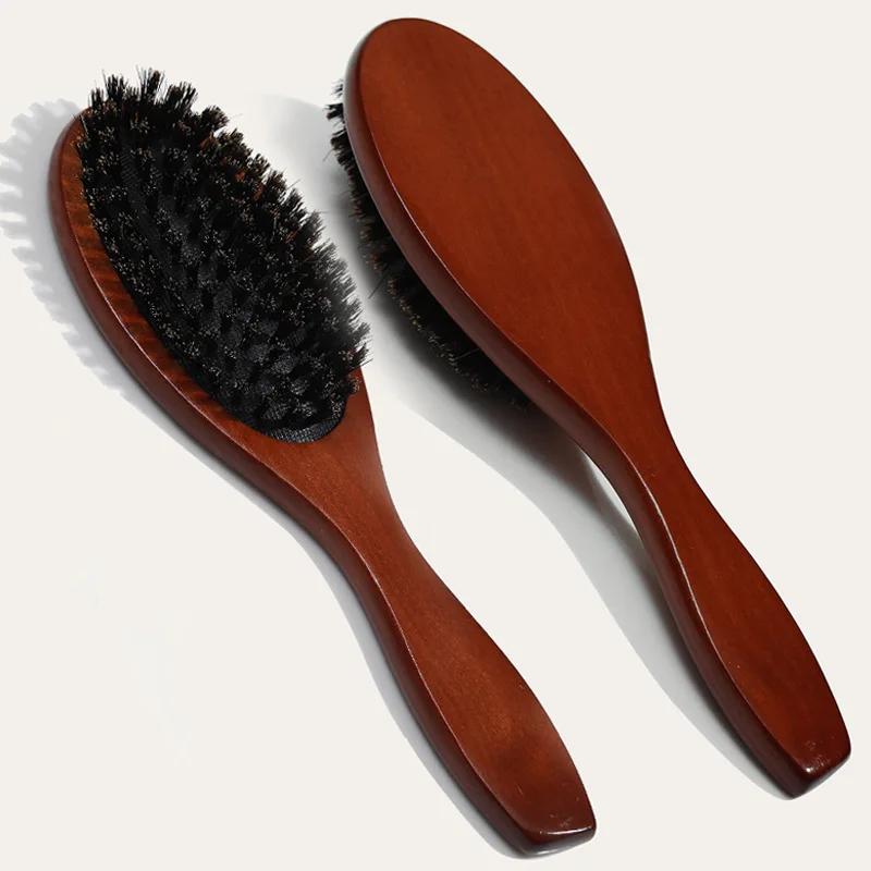 Natural Boar Bristle Hairbrush Massage Comb Anti-static Hair Scalp Paddle Brush Beech Wooden Handle Hair Brush Hair Styling Tool