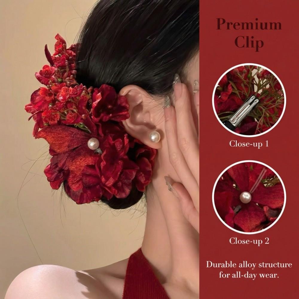 Red Chinese Style Hair Clip Ancient Style Flower Hairpin Hanfu Hair Accessories  Summer Accessories