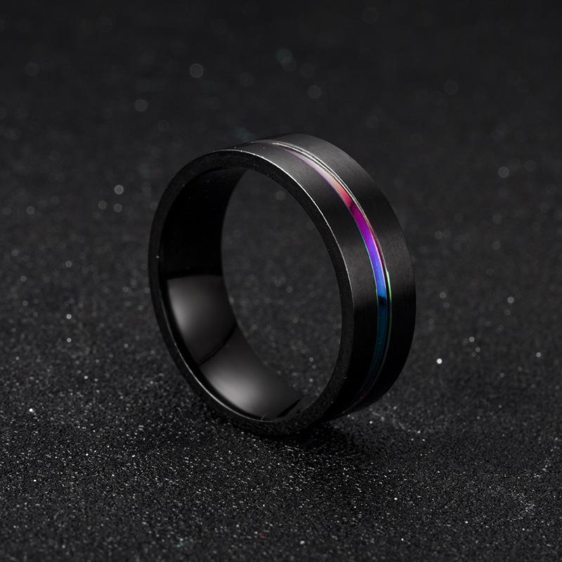 8MM Schwarzer Titanring für Männer Jungen Einfache Edelstahlringe Trendige Regenbogen-Nutringe Schmuckzubehör Geschenke