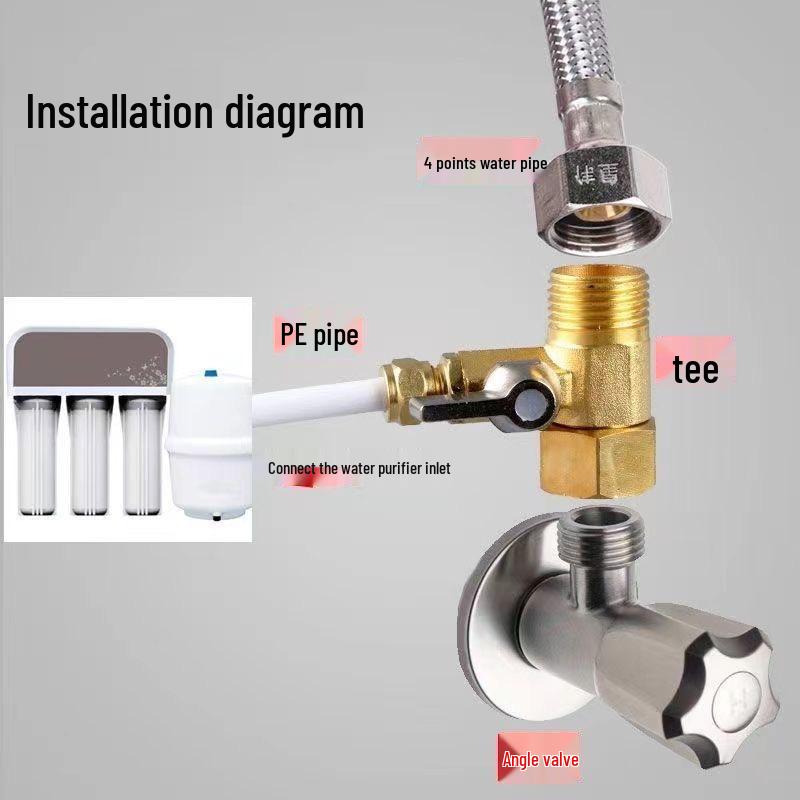 Copper Water Purifier Inlet Tee & Diverter Connector Faucet Adapter