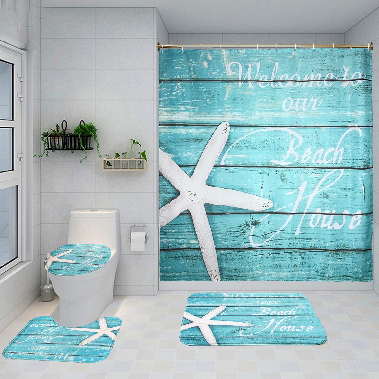 

4 шт. роскошные наборы занавесок для душа с черепахой и морской звездой, водонепроницаемые для ванной комнаты, нескользящие коврики для ванной комнаты, крышка для унитаза, коврик для ванной, набор для ванной комнаты 4pcs