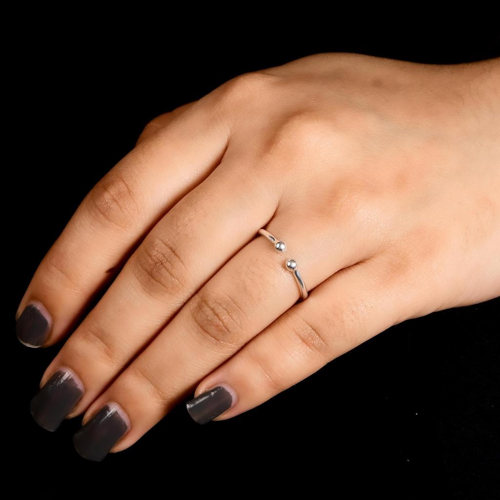 Minimalist 925 Sterling Silver Open Cuff Ring – Adjustable Ball End Silver Band – Dainty Everyday Stackable Ring – Gift for Her