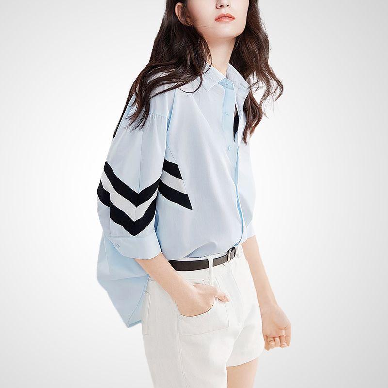 

Летняя одежда на все случаи жизни, пэчворк, контрастный цвет, нишевый стиль, повседневная рубашка Light Blue M