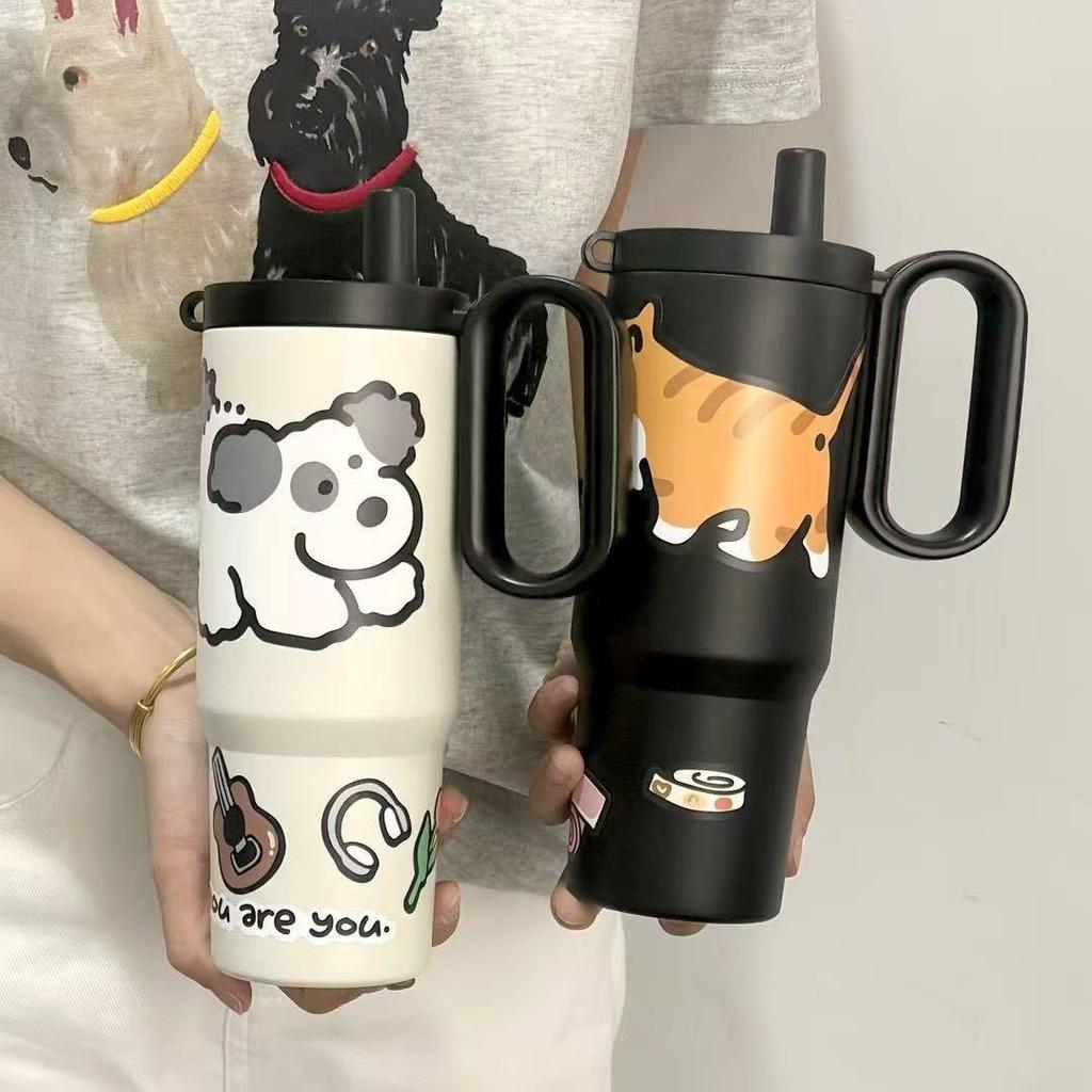Large Capacity Handle Straw Tumbler, 316 Stainless Steel Insulated Cup for Car Cold & Hot Drinks