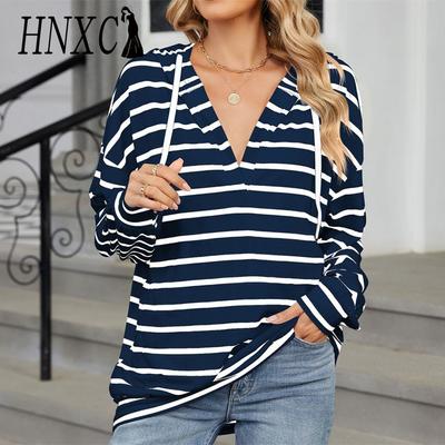 Women's Fashion Casual Stripe Print Long Sleeve Hooded Hoodies & Sweatshirts