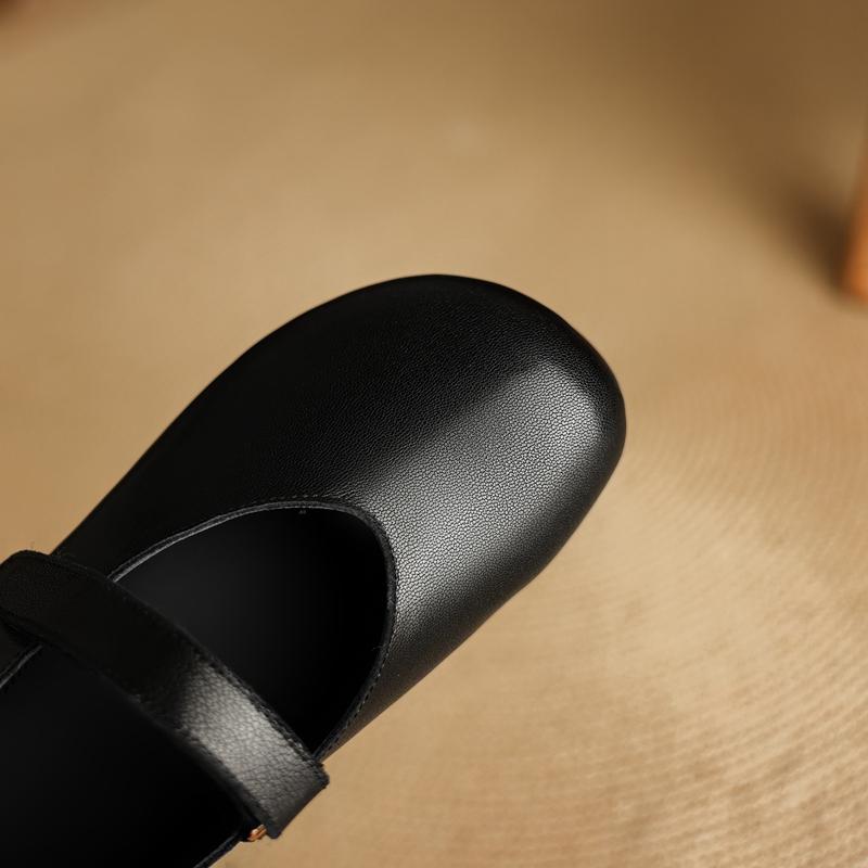 Mode Damskor nya fårskinn vår och höst rund tå mjuka och bekväma metallbältesspänne låg klack Mary Jane-skor enkel sko