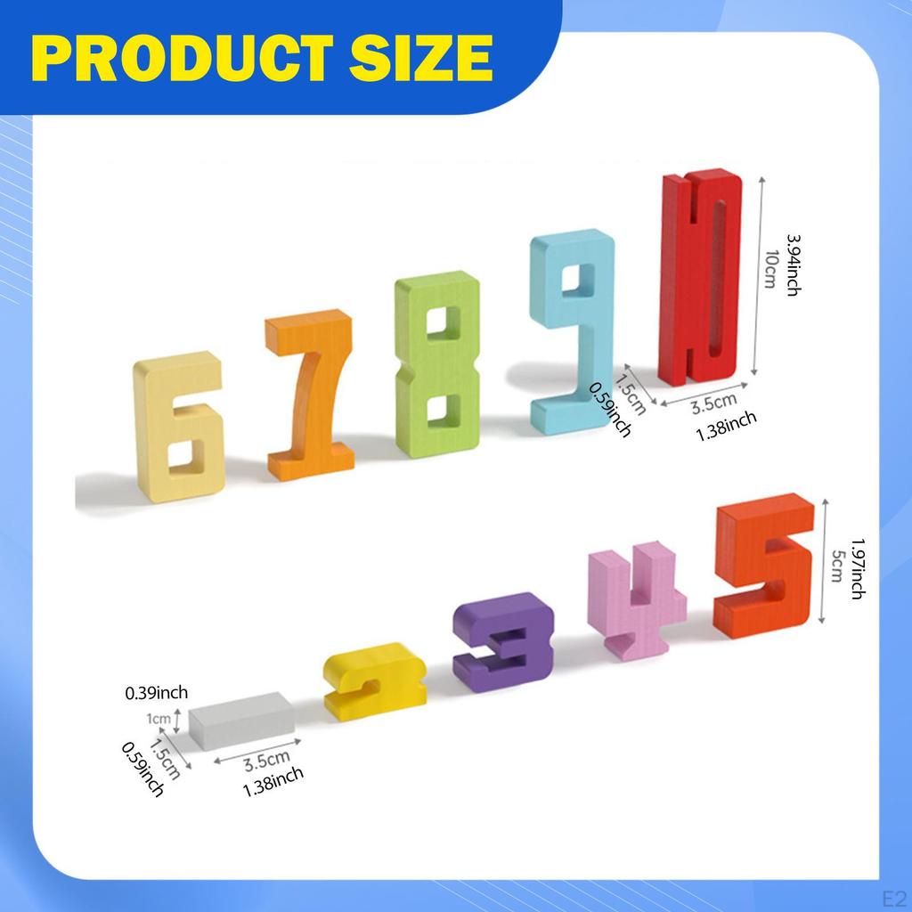 Wooden Number Building Blocks Math for Kids Educational Fine Motor Skill Stacking Game